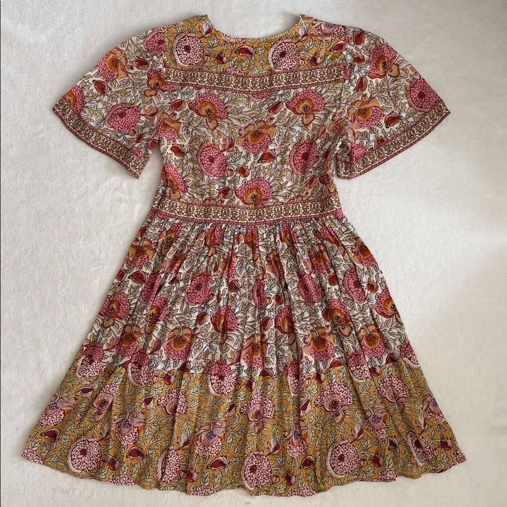 ba&sh | Valia Mixed Floral Print Short Sleeve Boho Mini Dress 1E22VALI Ocre (XS) - Picture 11 of 16